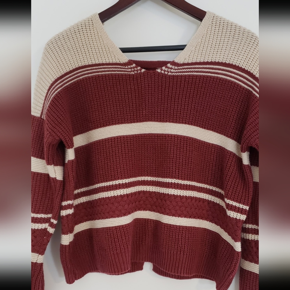 Pink Rose Striped Sweater Womens L